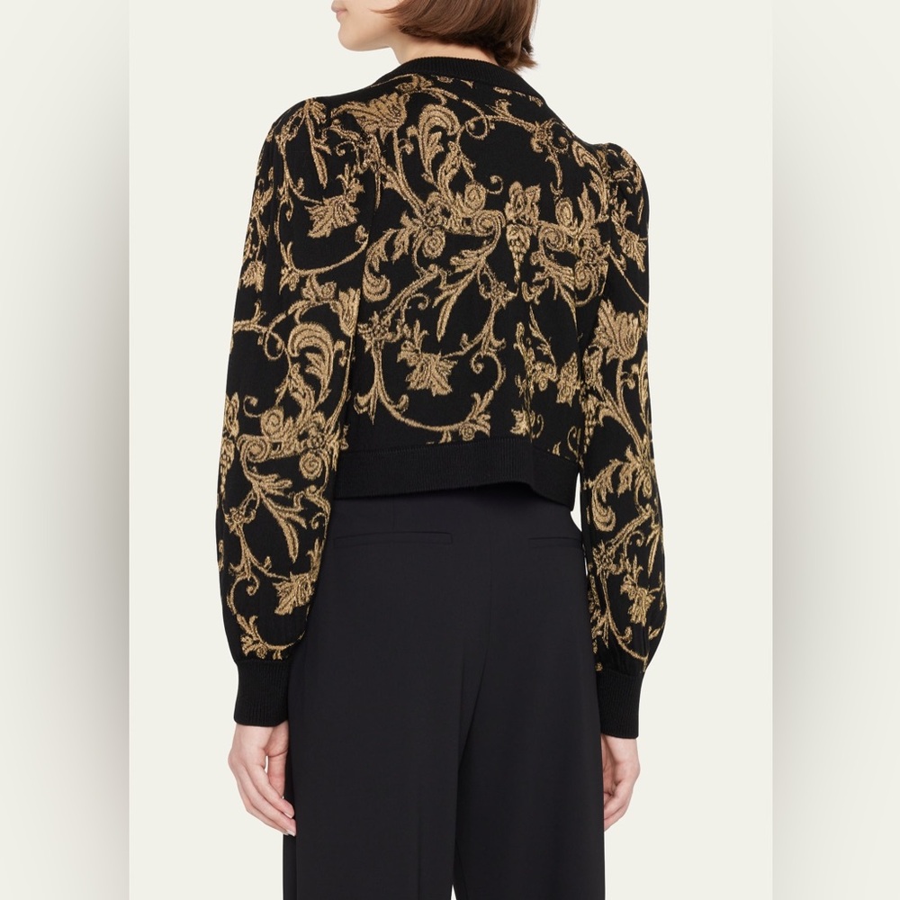 NWT $495 Alice + Olivia Kitty Jacquard Tie-Front Cardigan - Picture 3 of 7